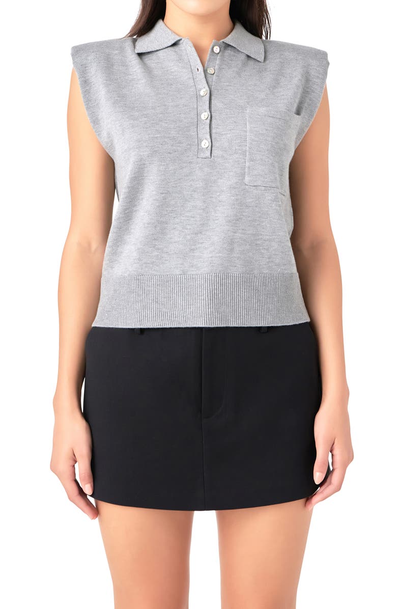 Grey Lab Crop Cap Sleeve Knit Polo, Alternate, color, 