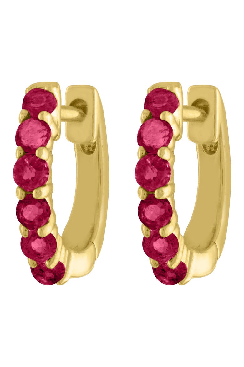 Sapphire Huggie Hoop Earrings, Main, color, YELLOW GOLD/ DIAMOND/ RUBY