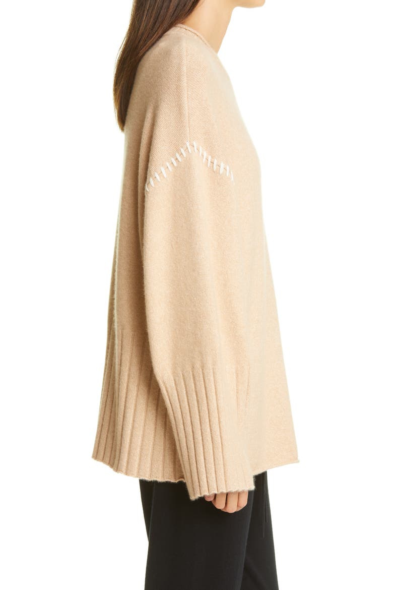 Stripe Wide Sleeve Cashmere & Silk Sweater, Alternate, color, CREAM