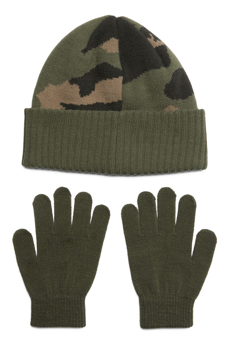 Kids' Cuffed Beanie & Glove Set, Alternate, color, MARINE OD GREEN
