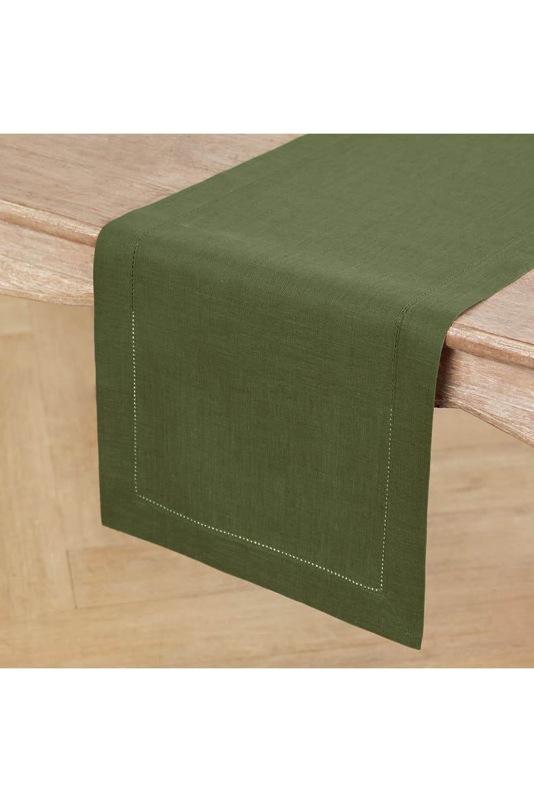 Linen Table Runner - Classic Hemstitch, Main, color, Olive