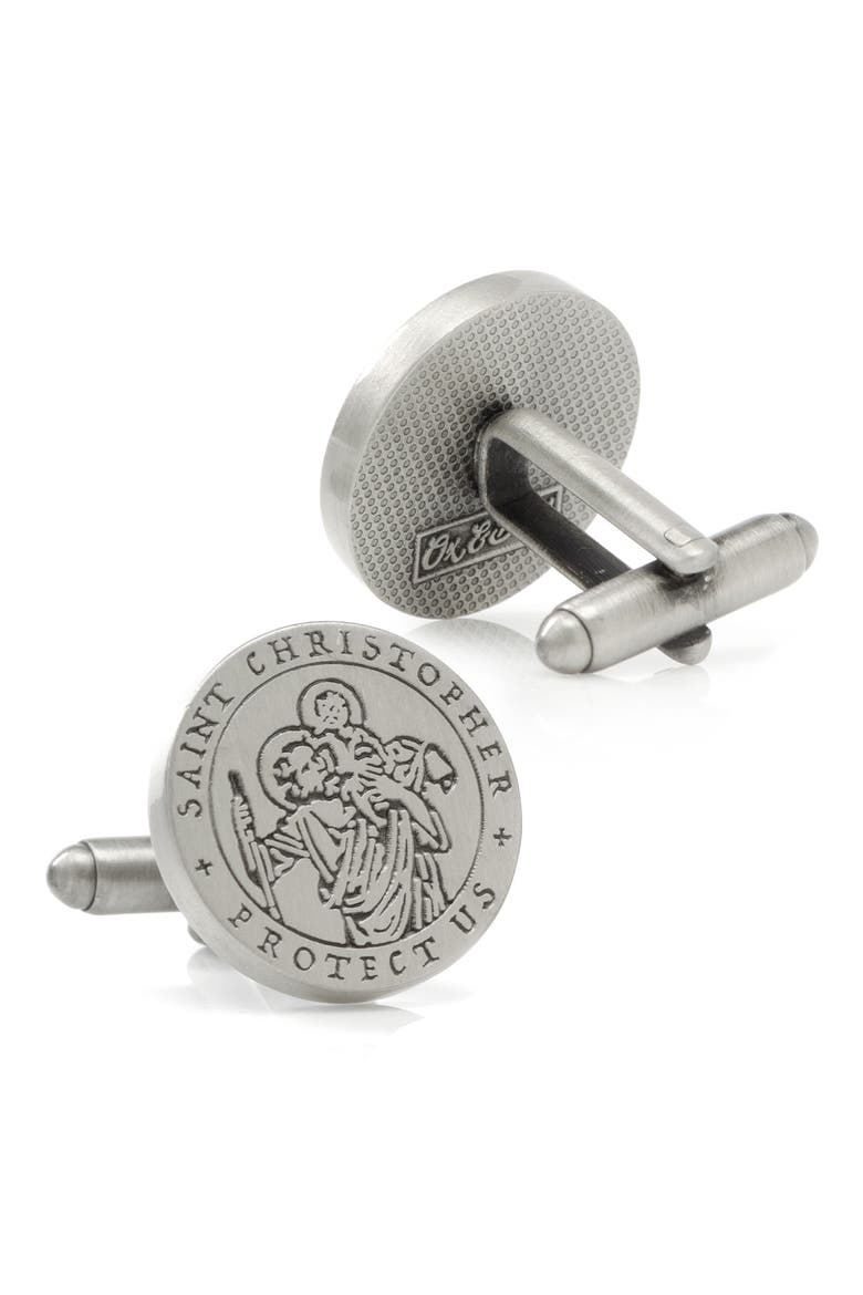 Saint Christopher Amulet Cuff Links, Alternate, color, SILVER