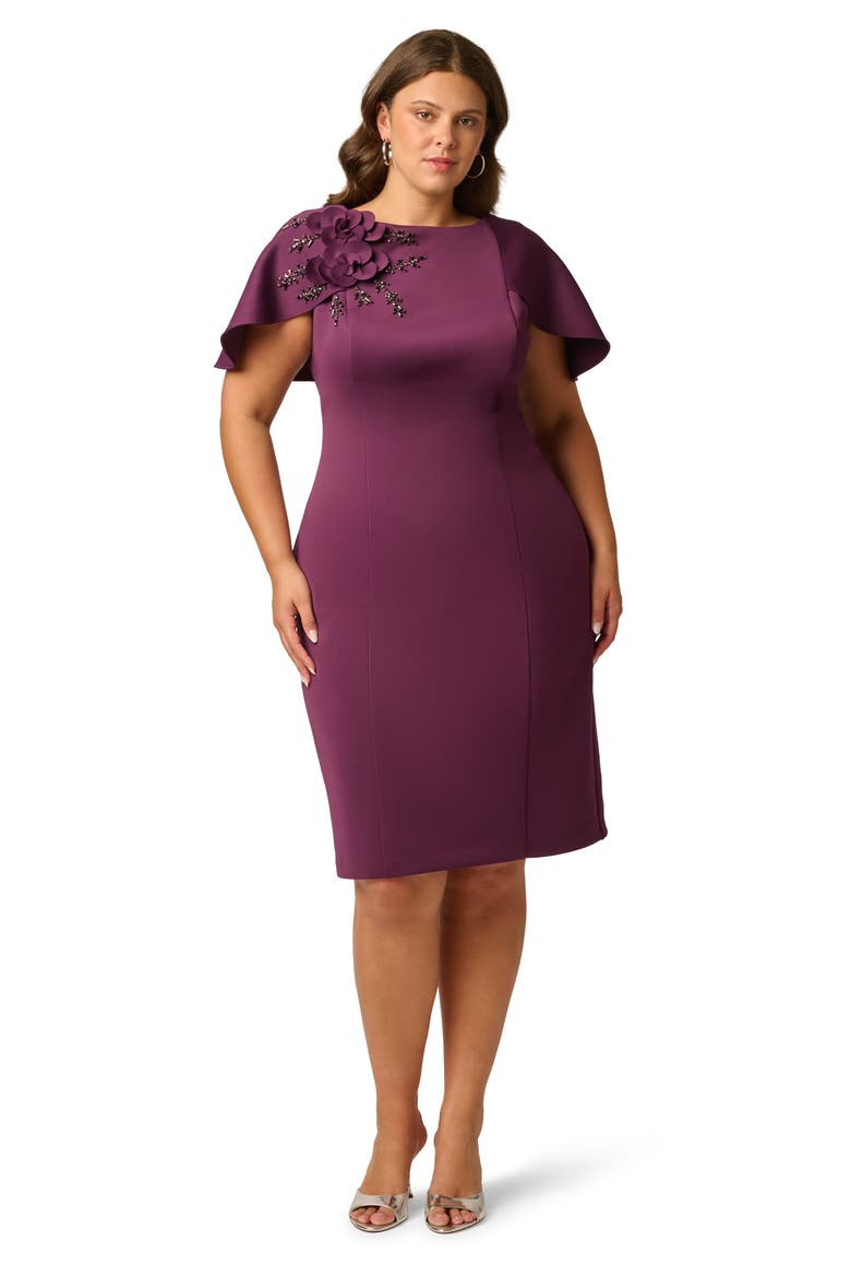 Floral Appliquéd Scuba Sheath Dress, Alternate, color, PINOT NOIR