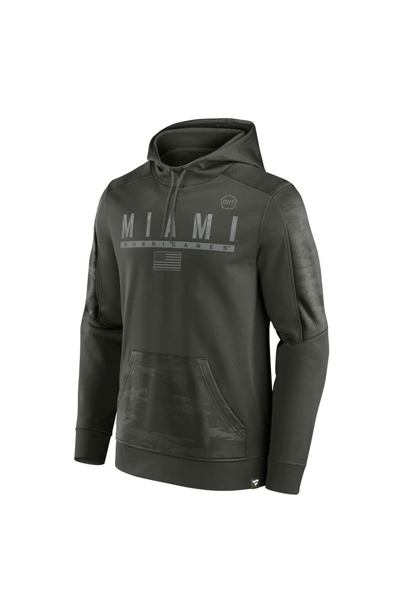 FANATICS Men's Fanatics Olive Miami Hurricanes OHT Military Appreciation Guardian Pullover Hoodie, Alternate, color, Olive