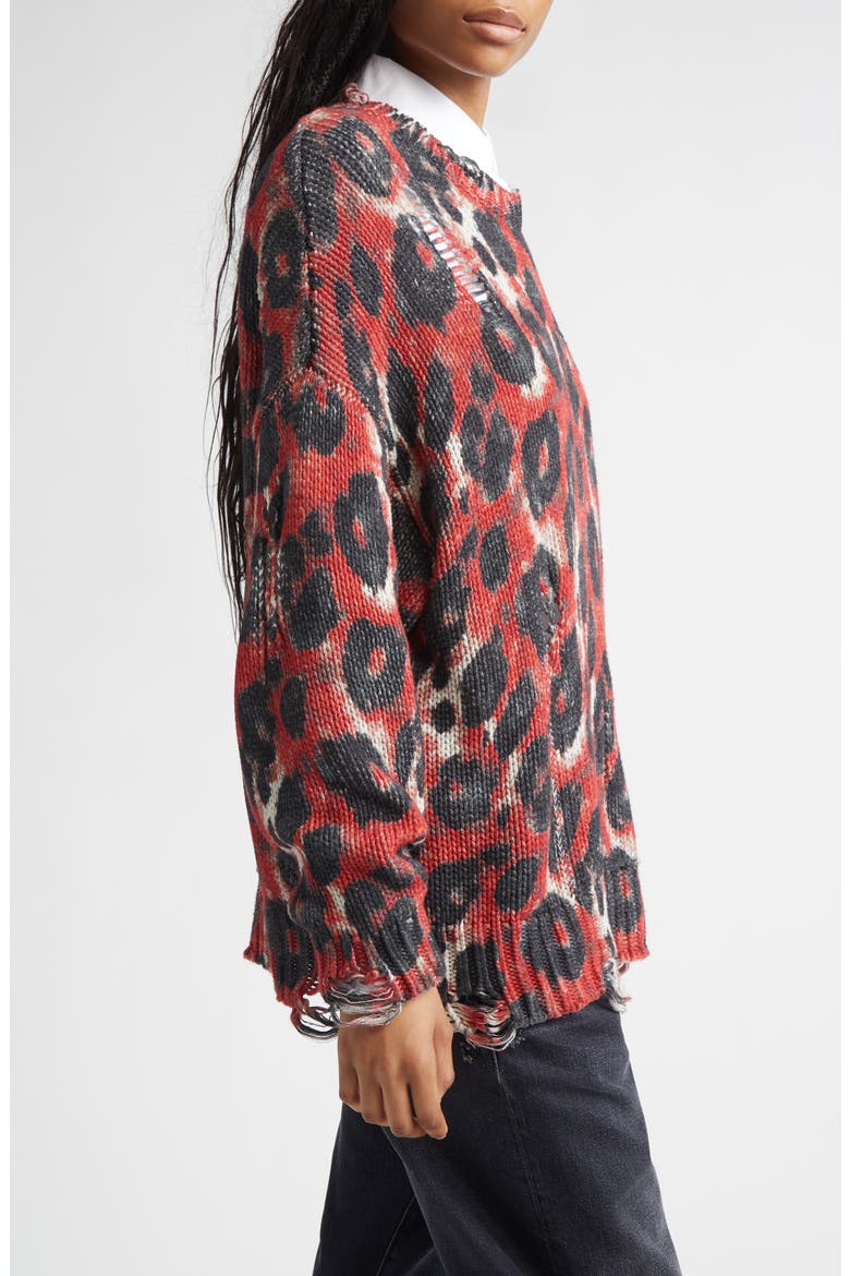Distressed Leopard Print Sweater, Alternate, color, RED/ BLACK LEOPARD