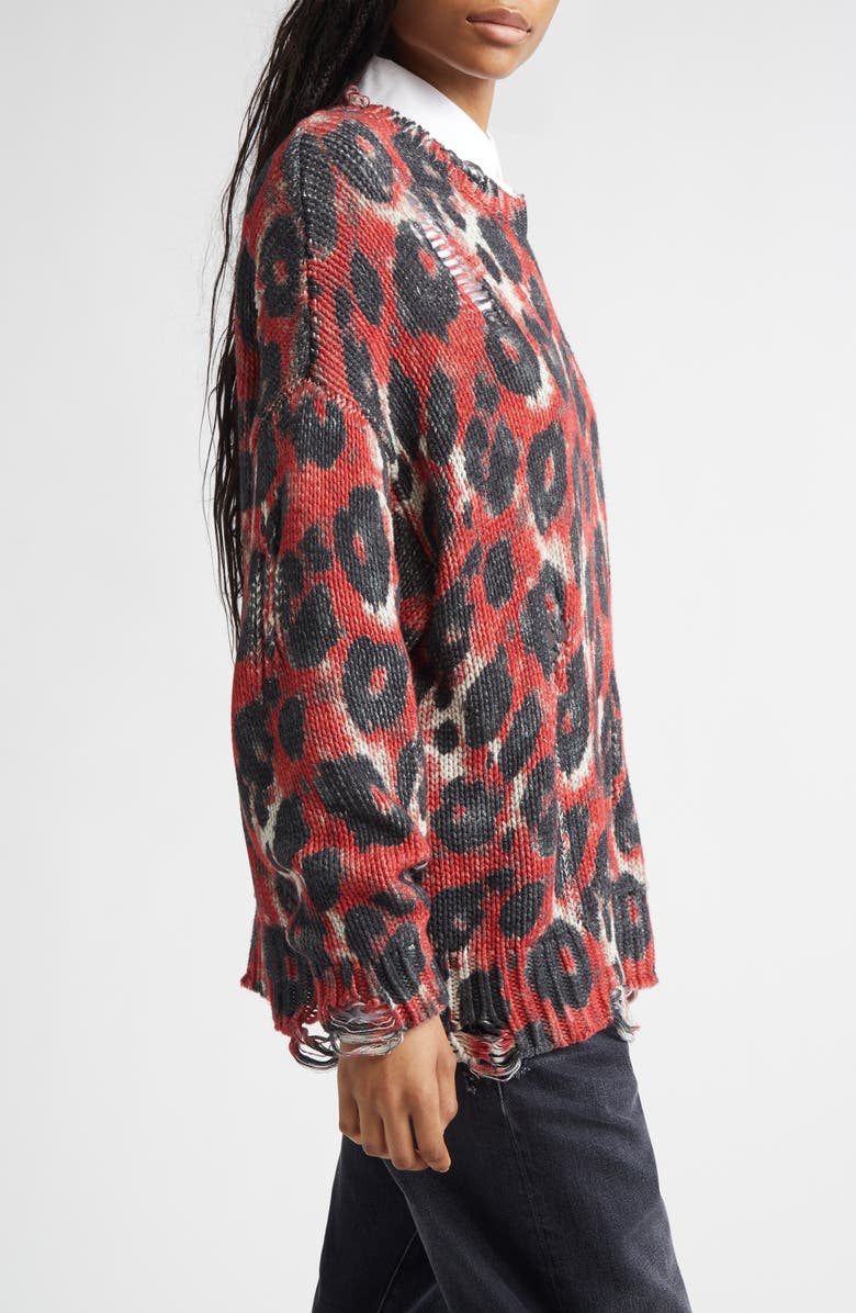 R13 Distressed Leopard Print Sweater, Alternate, color, Red/ Black Leopard