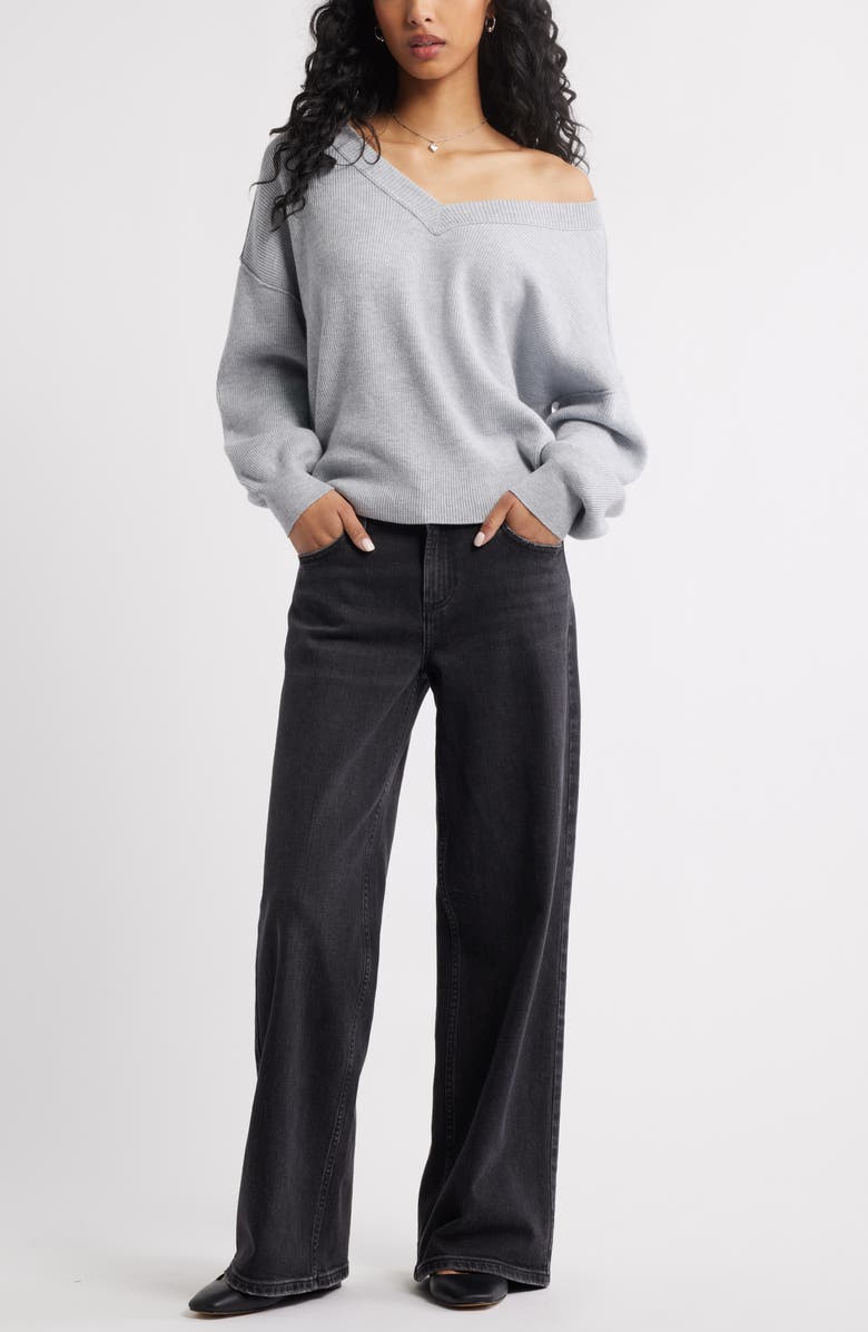 BP. Seamed Oversize V-Neck Rib Sweater, Alternate, color, Grey Soft Heather