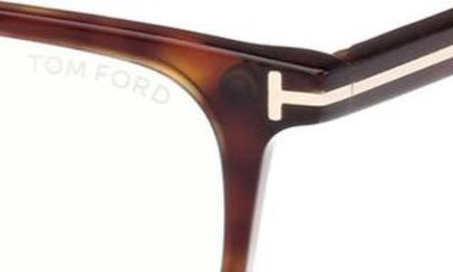Tom Ford 50mm Square Blue Light Blocking Optical Glasses In Havana Eco/t Logo