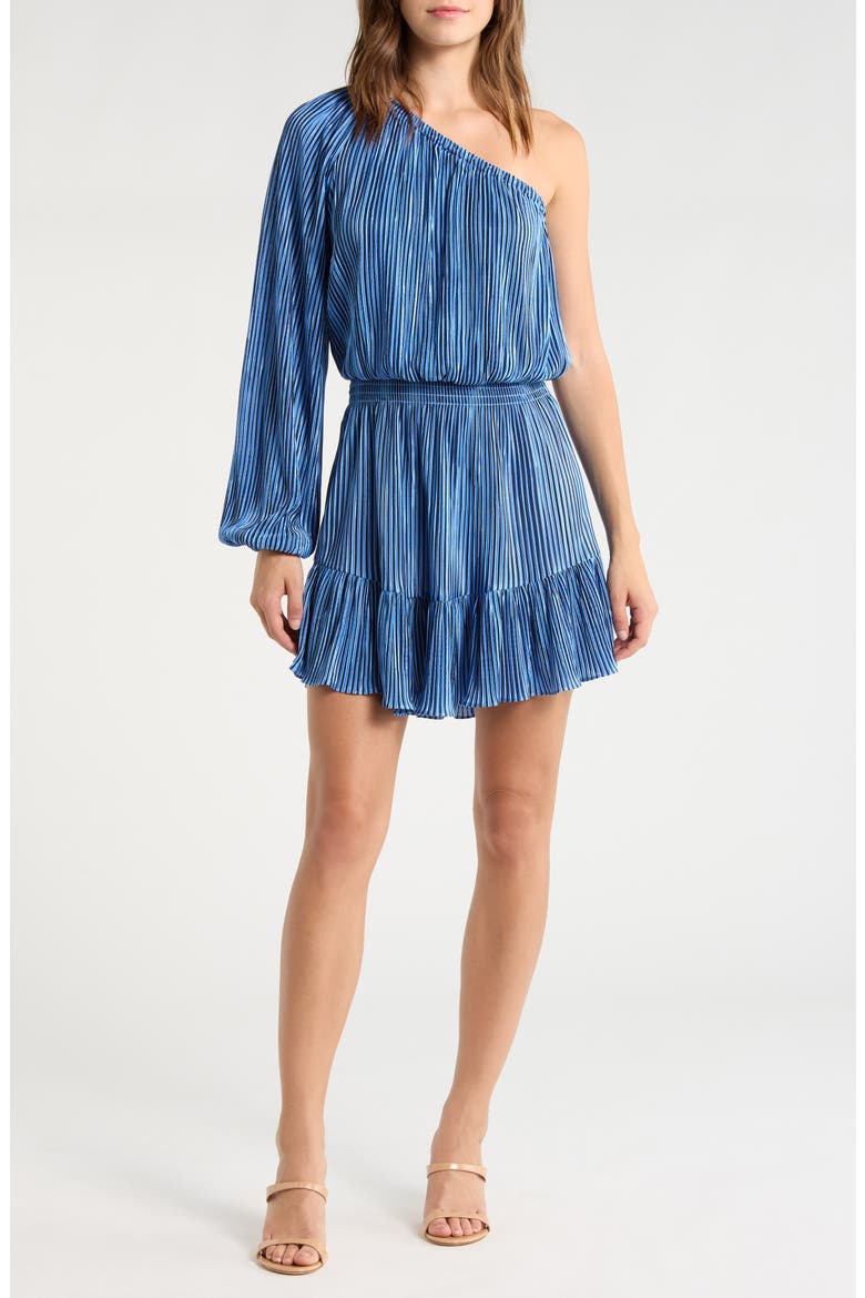 Raashi One-Shoulder Micropleat Minidress, Main, color, RIBBON BLUE PLEATED