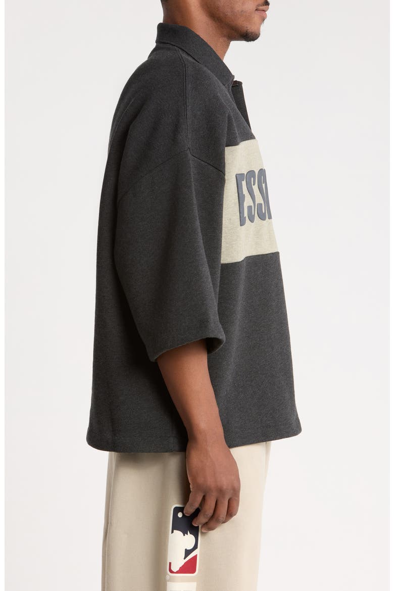 Panelled Logo Graphic Cotton Crop Polo, Alternate, color, IRON GREY HEATHER/SEAL HEATHER
