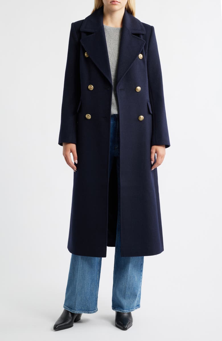 Sam Edelman Doubled Breasted Wool Blend Military Coat, Alternate, color, Navy