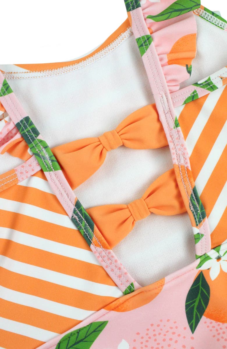 RuffleButts Orange Pinafore One-Piece Swimsuit & Hat Set, Alternate, color,
