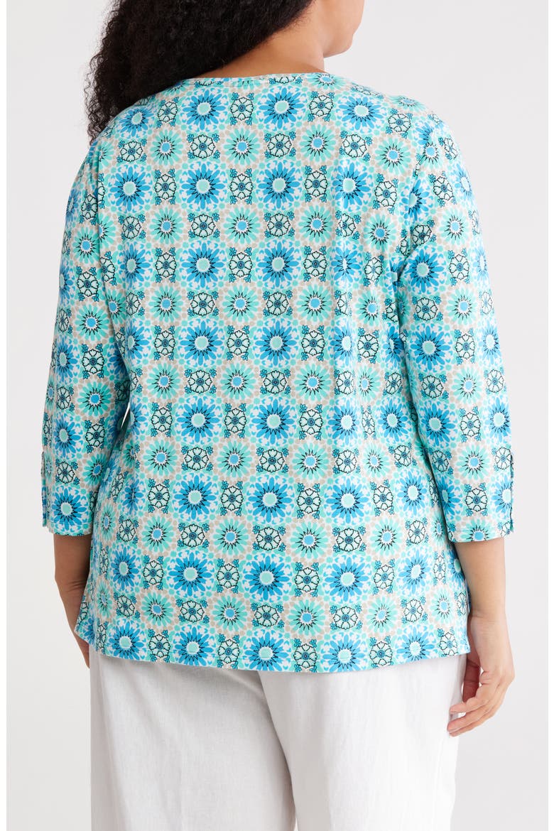 Surplice V-Neck Stretch Cotton Top, Alternate, color, LAGOON MULTI
