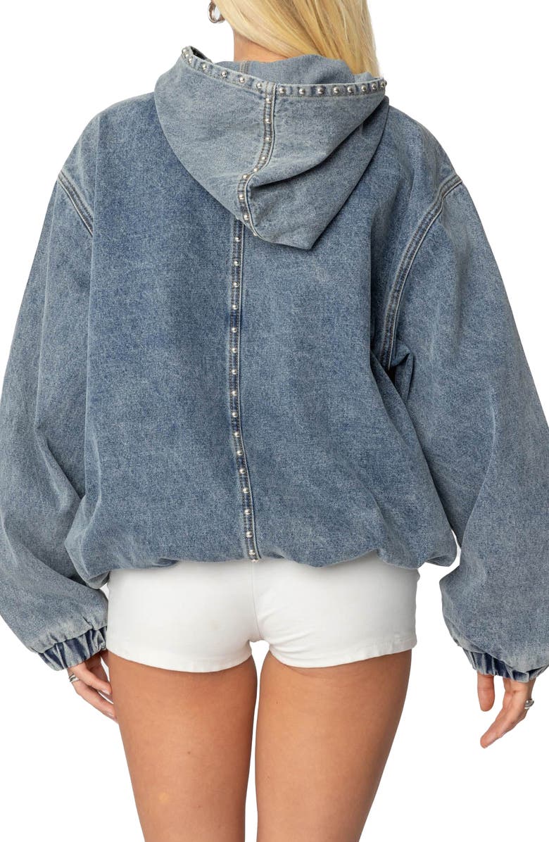 EDIKTED Marney Oversize Studded Denim Hoodie, Alternate, color, Blue