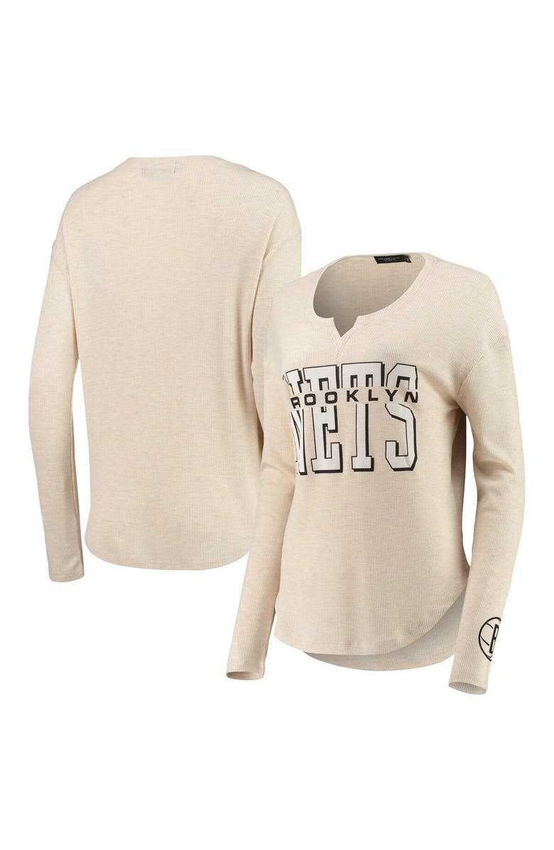 Junk Food Women's Junk Food Oatmeal Brooklyn Nets Sunday Thermal Tri-Blend Long Sleeve T-Shirt, Main, color, 