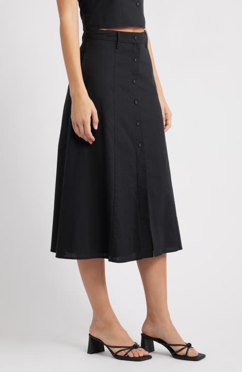 Wayf Cynthia Button-through Midi Skirt In Black