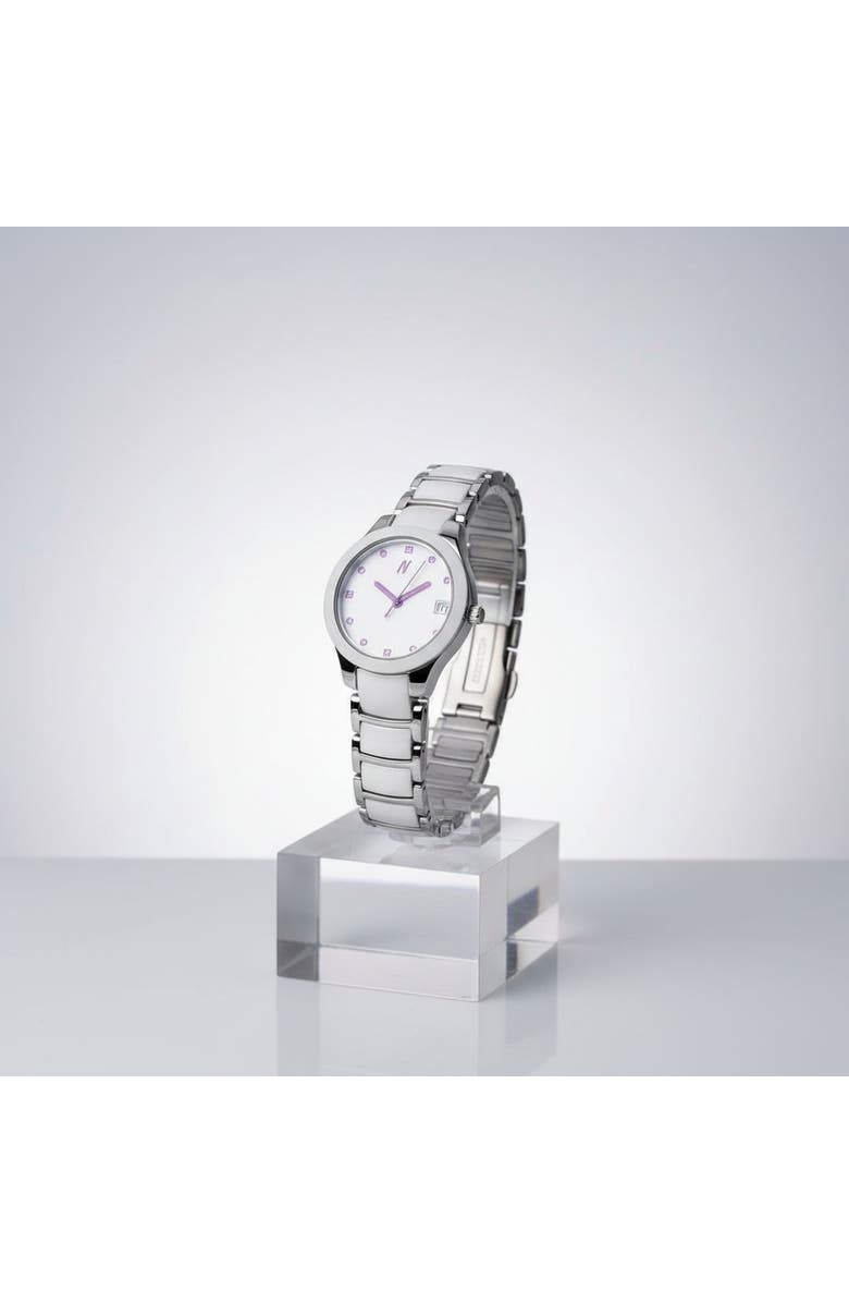 NCMPRBL Petite Link Purple Reign Ceramic Bracelet Watch, 34MM, Alternate, color, White/Silver/ Purple