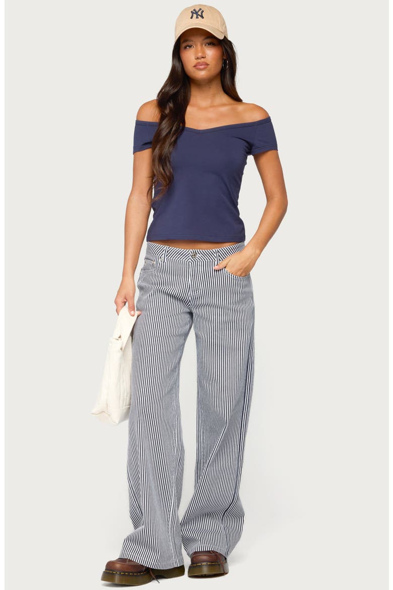 Daja Striped Low Rise Baggy Jeans, Alternate, color, NAVY-AND-WHITE