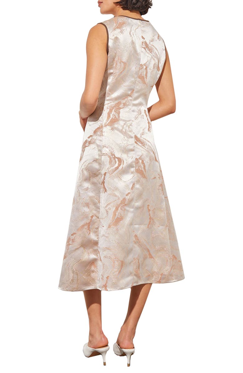 Ming Wang Shimmer Sleeveless Satin A-Line Midi Dress, Alternate, color, White/ Limeston