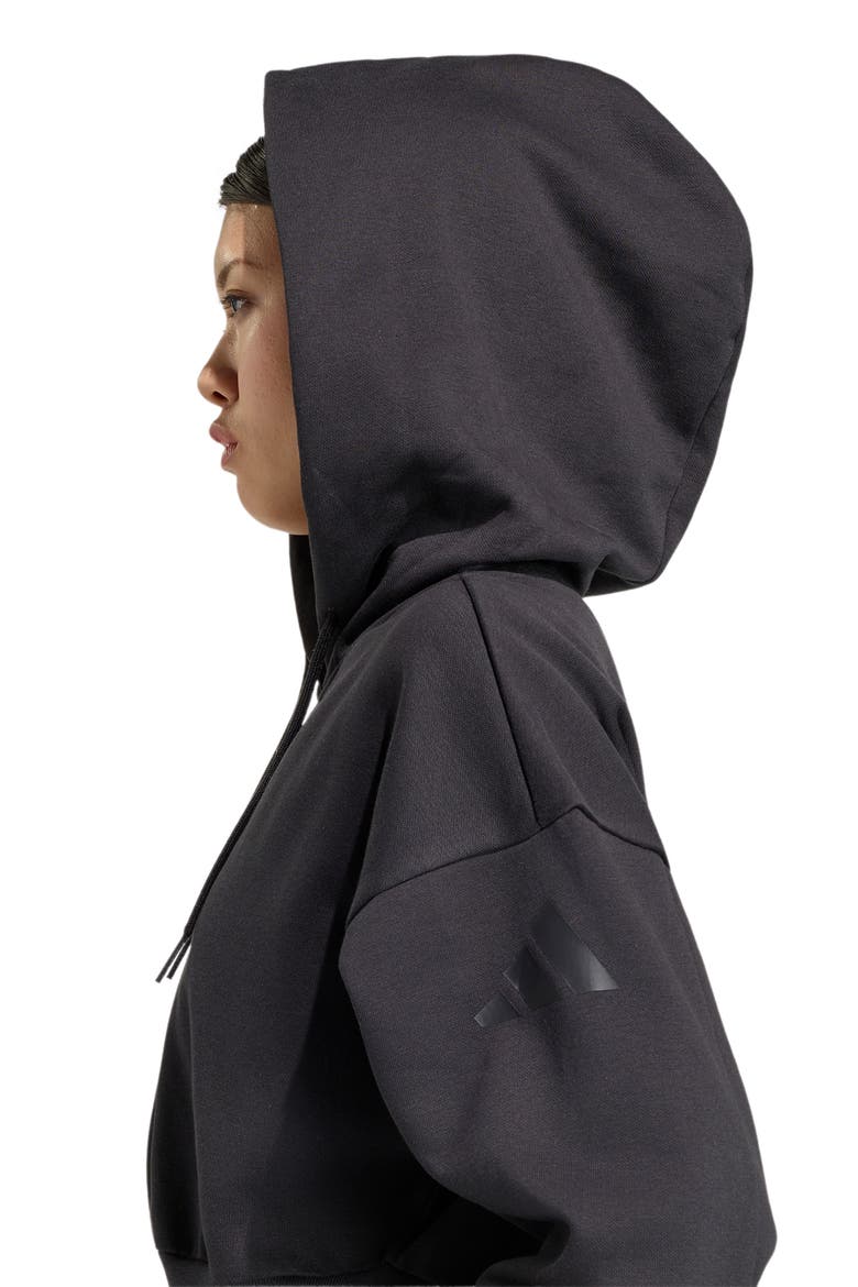 Full Zip Cropped Fleece Hoodie, Alternate, color, BLACK
