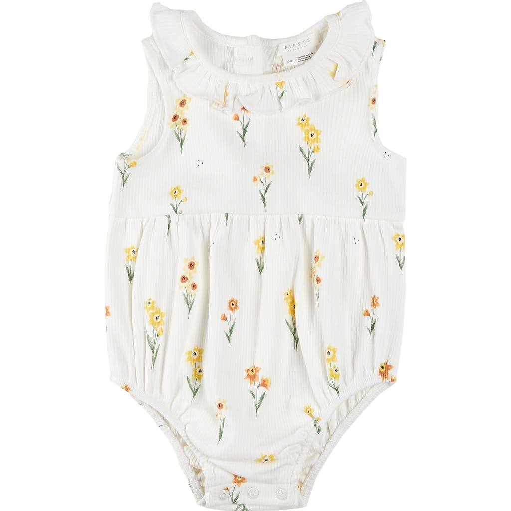FIRSTS BY PETIT LEM FIRSTS BY PETIT LEM DAFFODIL PRINT COTTON RIB BUBBLE ROMPER