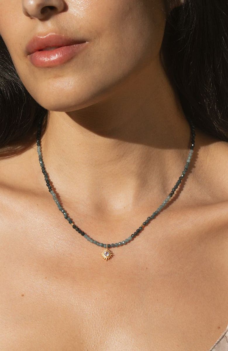 Satya Jewelry Channeling Wisdom Sapphire Starburst Beaded Choker, Alternate, color, Blue