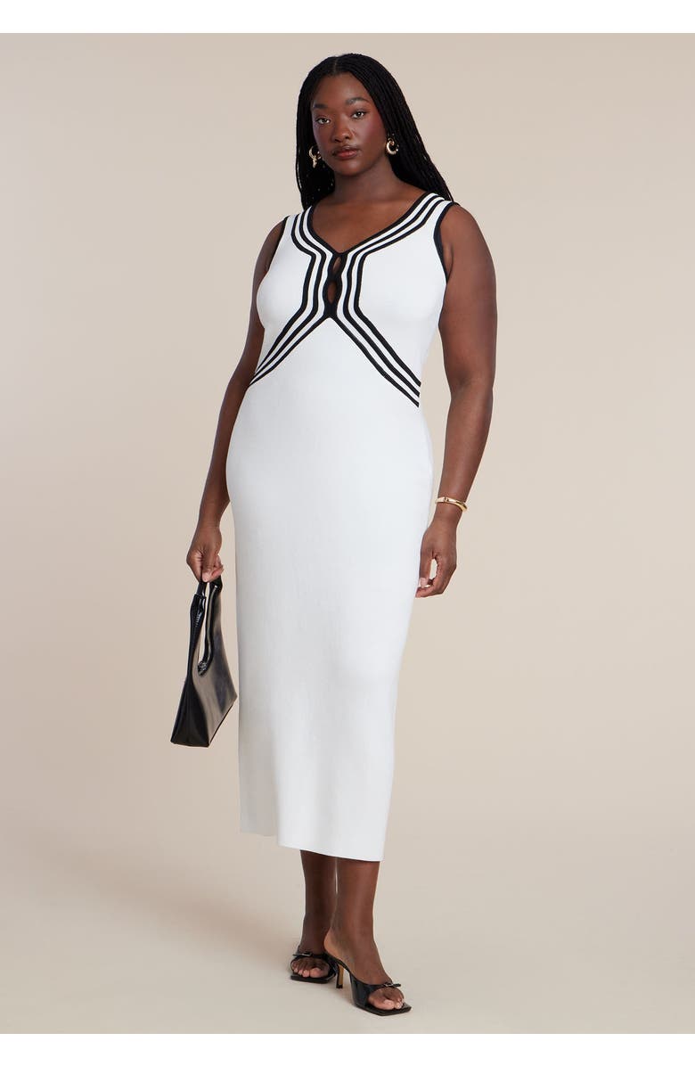 ELOQUII Contrast Tubing Sweater Dress, Main, color, Cream With Black