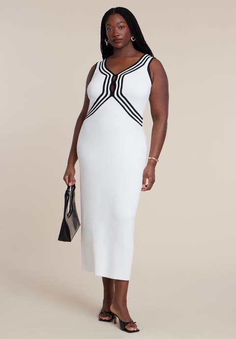 Contrast Tubing Sweater Dress (Plus)