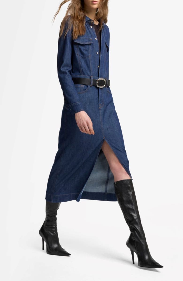 7 For All Mankind Long Sleeve Denim Midi Dress, Alternate, color, Halona