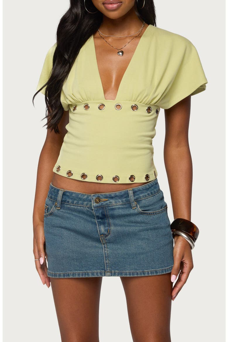 Grommet Flutter Plunge Neck Top, Main, color, GREEN