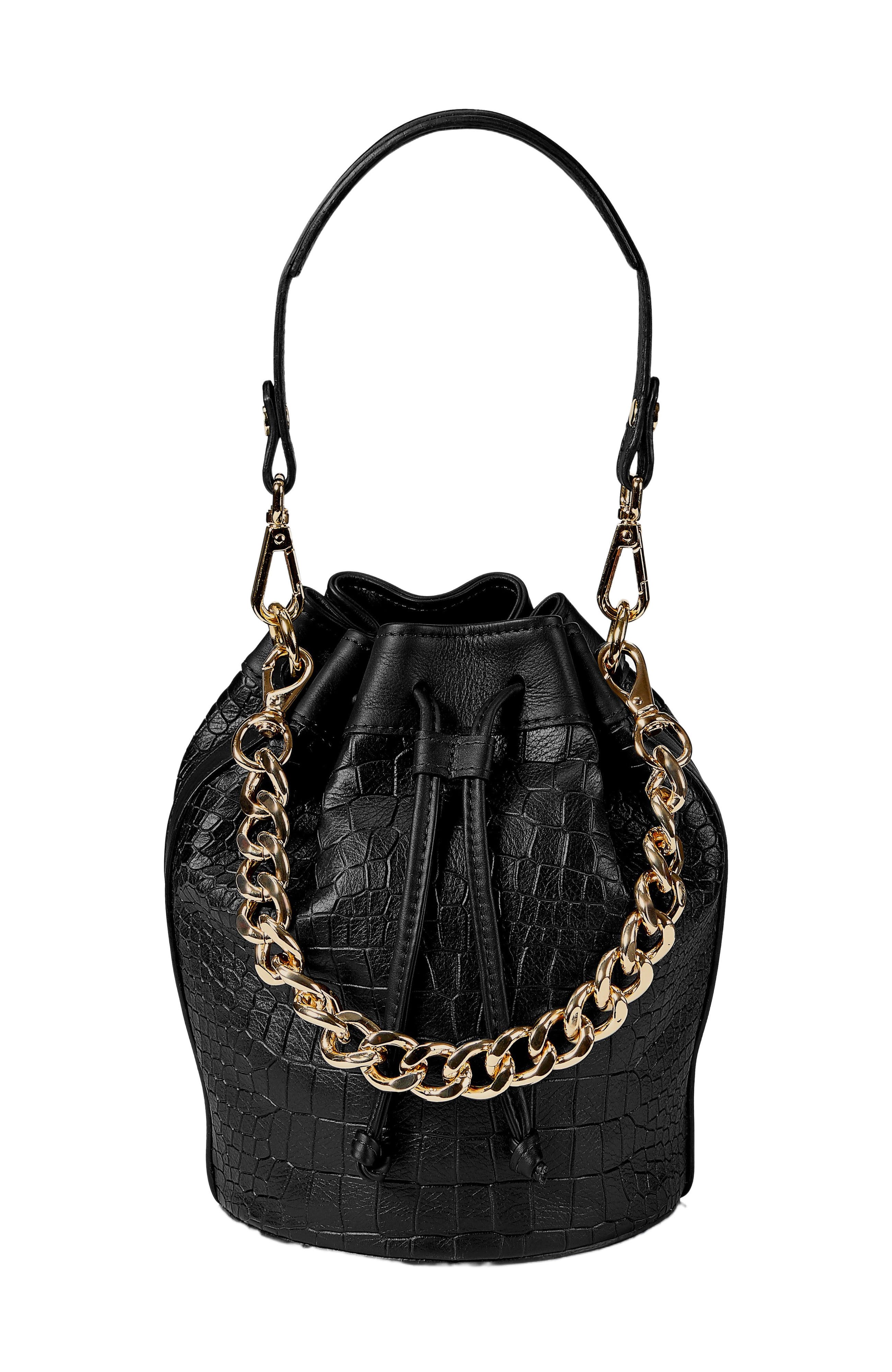 GiGi New York BROOKLYN BUCKET BAG, Alternate, color, Black Embossed Croc