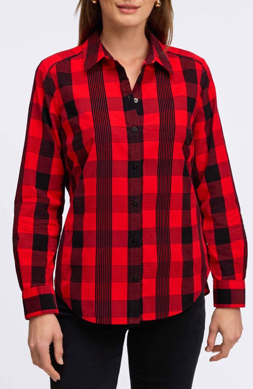 Foxcroft Haven Buffalo Check Corduroy Button-Up Shirt in Red/Black 