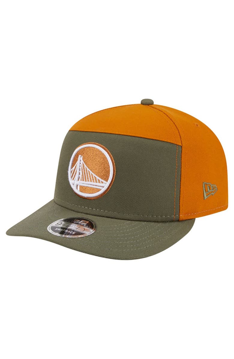 New Era Men's New Era  Olive/Burnt Orange Golden State Warriors Two-Tone Color Pack Split Panel 9FIFTY Adjustable Hat, Main, color, Olive
