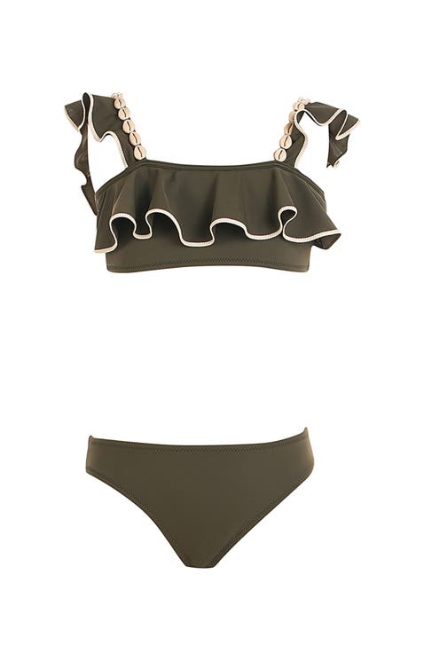 Ruffled Shoulders with Shell Detail Two-Piece Bikini