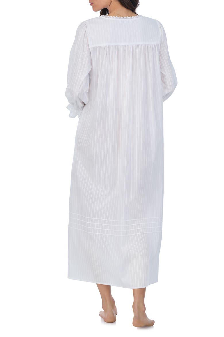 Long Sleeve Cotton Dobby Nightgown, Alternate, color, WHITE