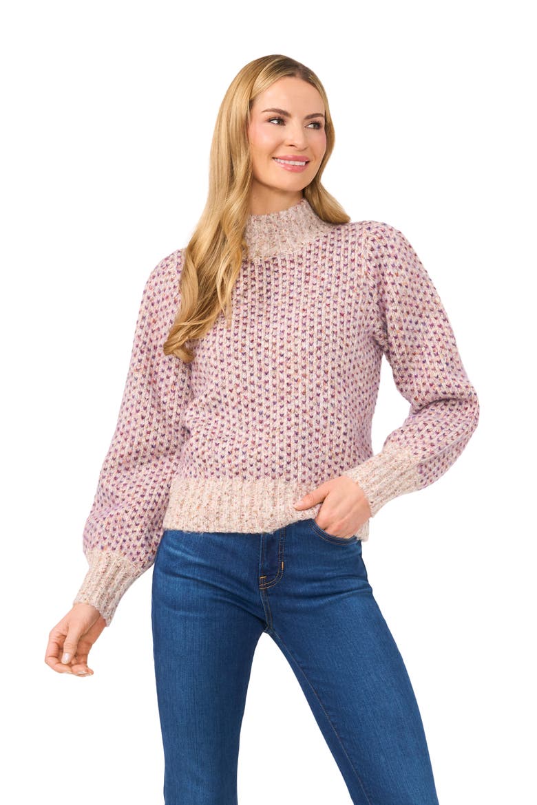Marled Blouson Sleeve Jacquard Sweater, Alternate, color, CEREAL