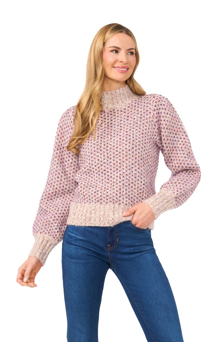 CeCe Marled Blouson Sleeve Jacquard Sweater, Alternate, color, Cereal