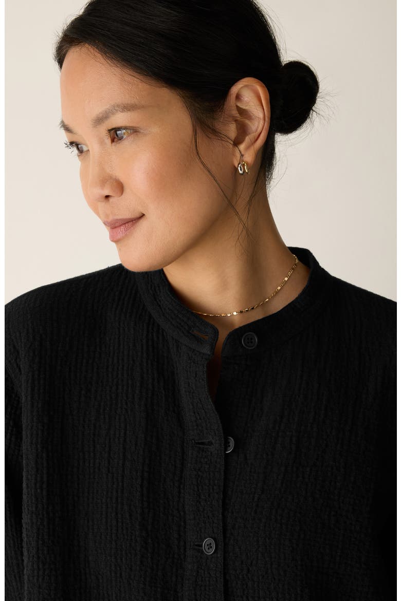 Mandarin Textured Stretch Organic Cotton Shirt Jacket, Alternate, color, BLACK
