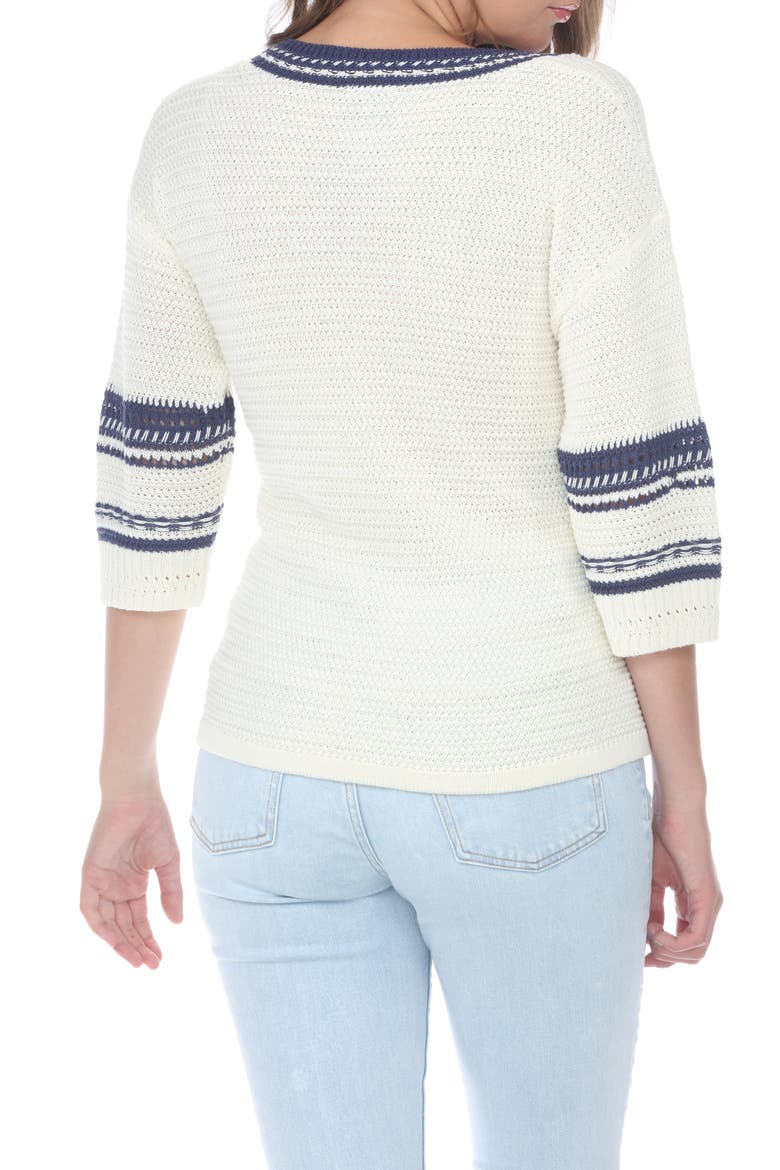V-Neck Stripe Sweater, Alternate, color, WHITE