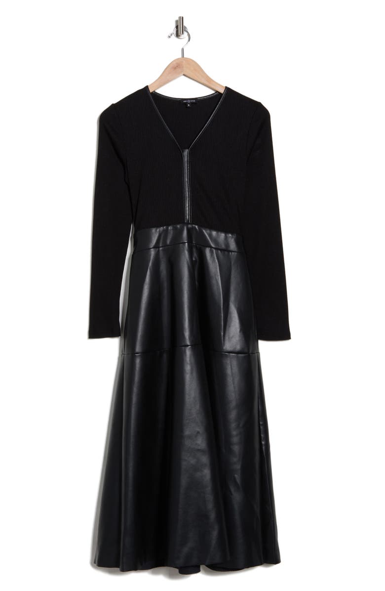 AREA STARS Thea Mixed Media Midi Dress, Alternate, color, Black