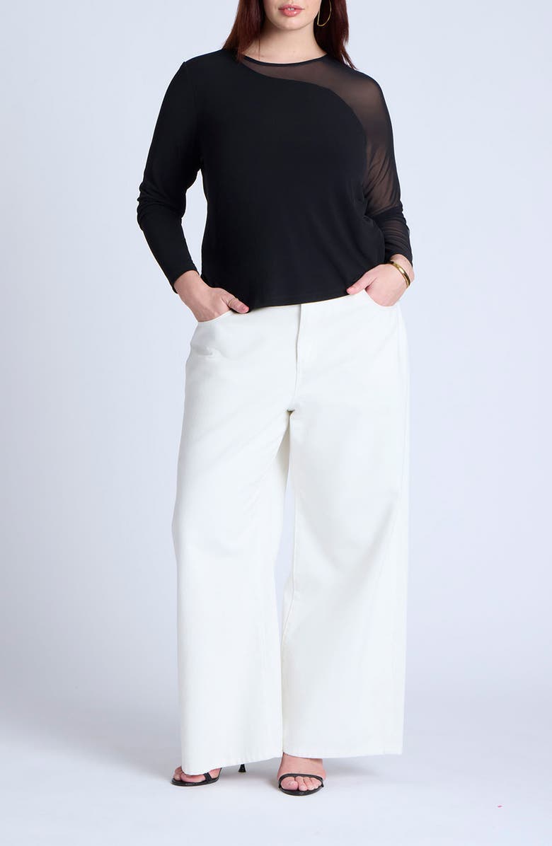 ELOQUII Mesh Combo Long Sleeve Top, Alternate, color, 