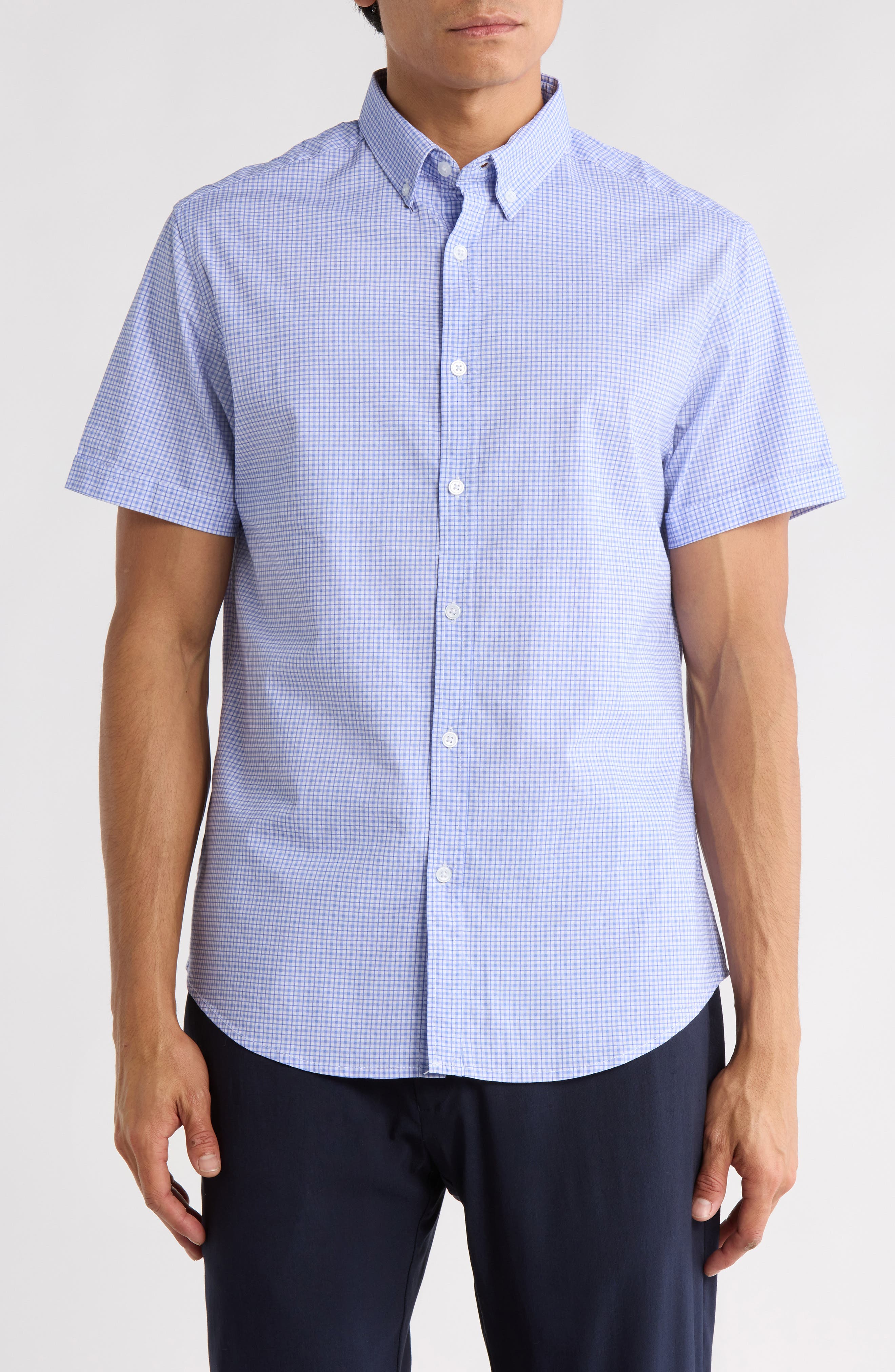 DENIM AND FLOWER Gingham Print Short Sleeve Button-Down Shirt