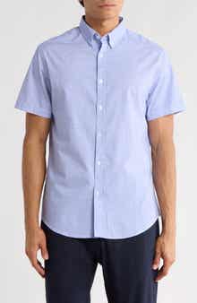 DENIM AND FLOWER Gingham Print Short Sleeve Button-Down Shirt