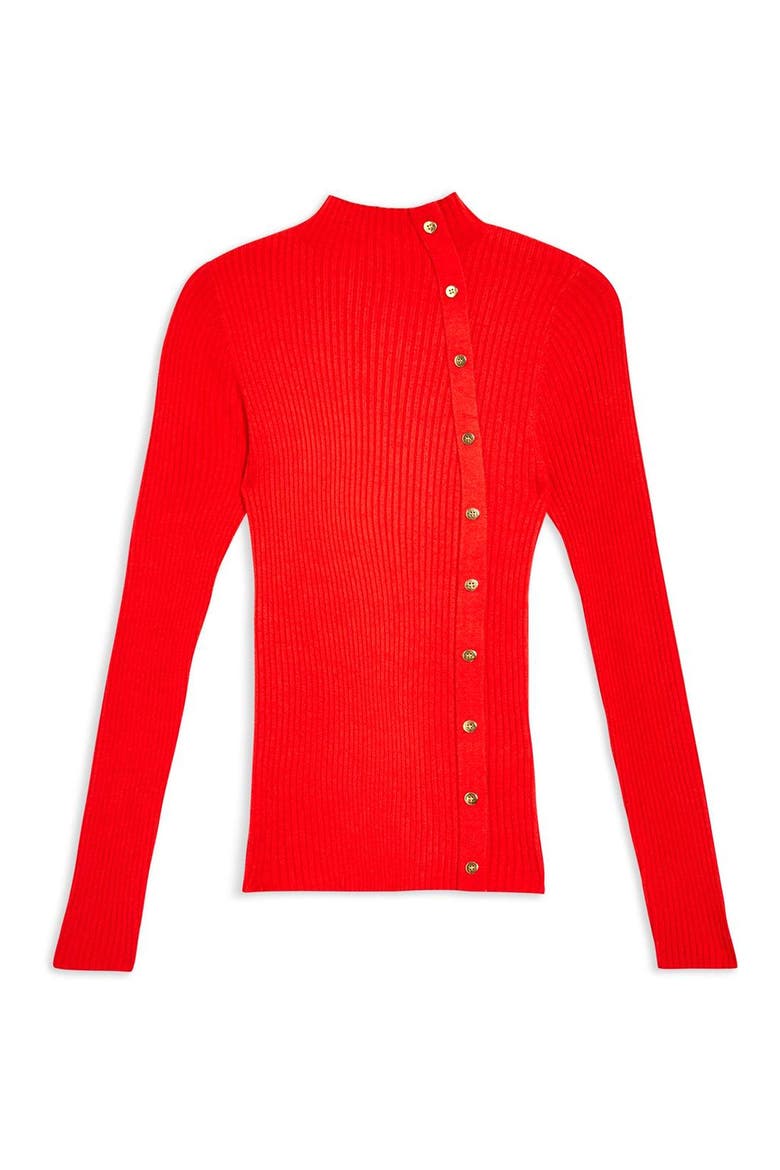 Side Button Rib Sweater, Alternate, color, RED