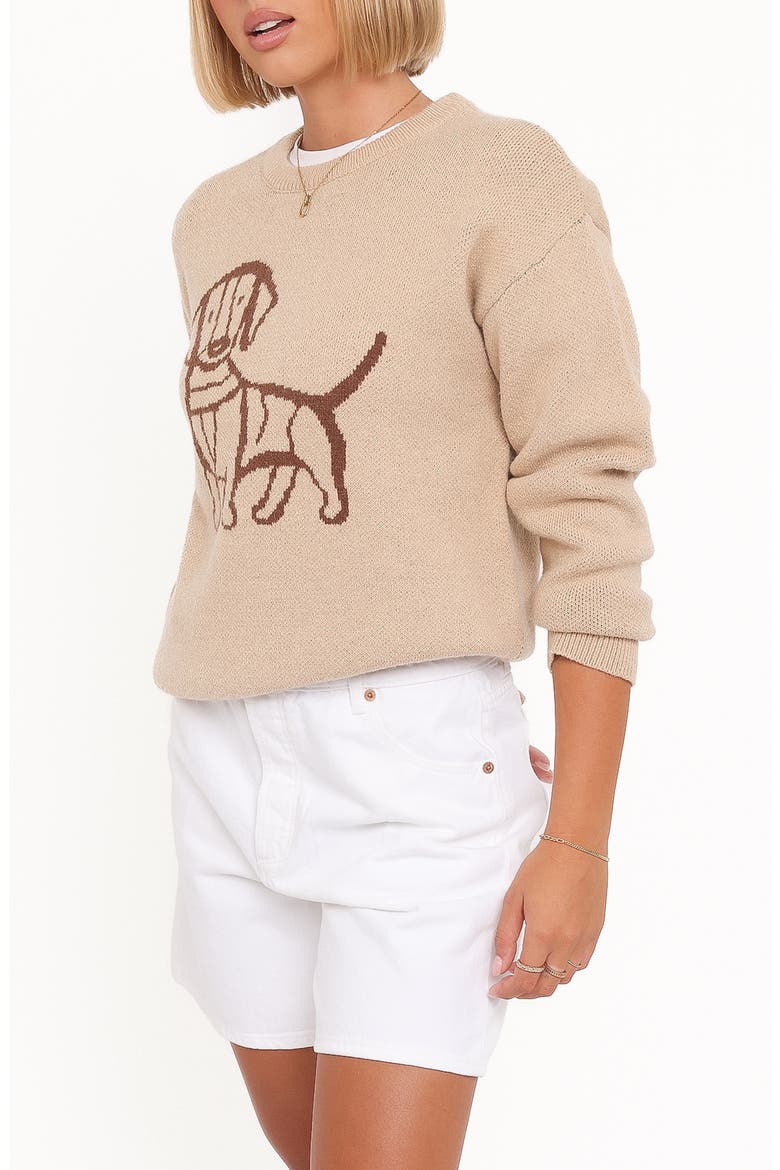 Amber Dachshund Crewneck Sweater, Alternate, color, BEIGE