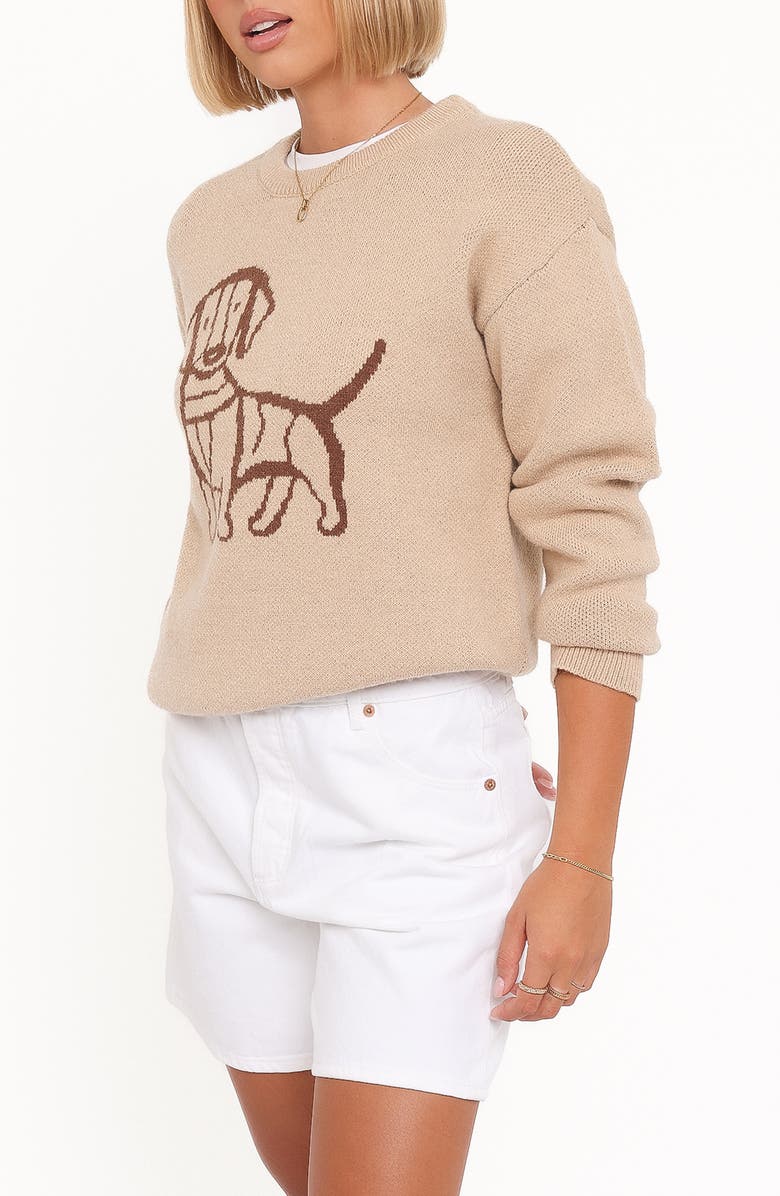 Petal & Pup Amber Dachshund Crewneck Sweater, Alternate, color, Beige