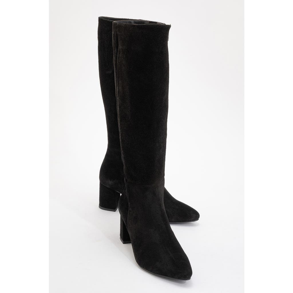 Forever & Always Shoes Sejas Leather Block Heel Knee-high Boot In Black