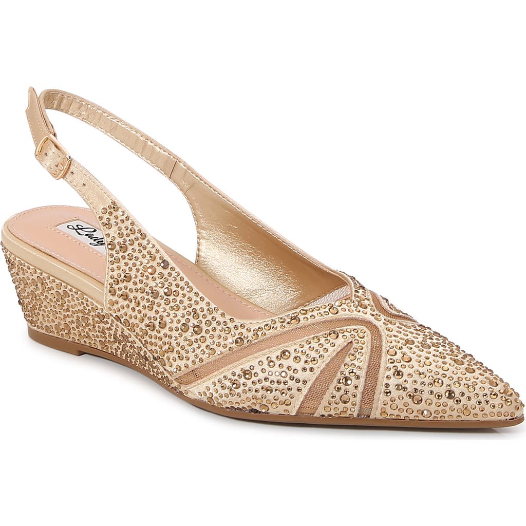 Lady Couture Mesh Rhinestone Slingback Wedge Heel Pump In Gold