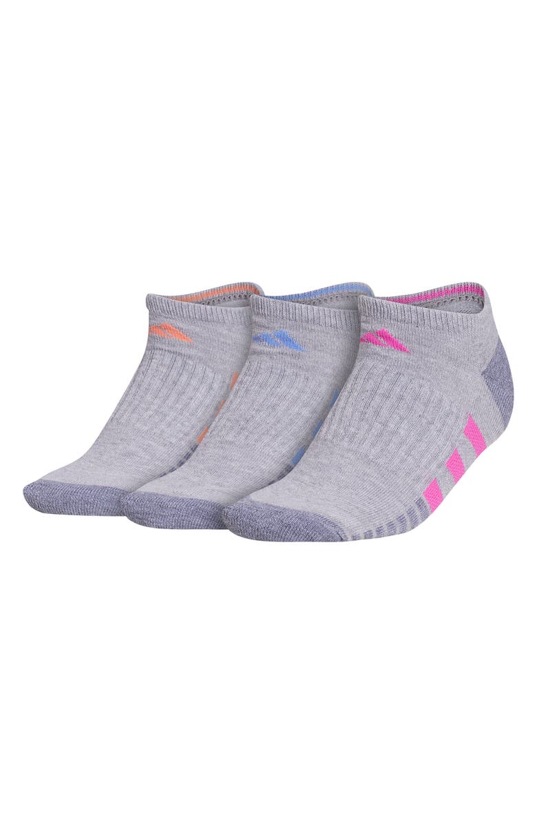 adidas 3-Pack Cushioned 3.0 Ankle Socks, Main, color, Light Heather/ Fuchsia/ Blue