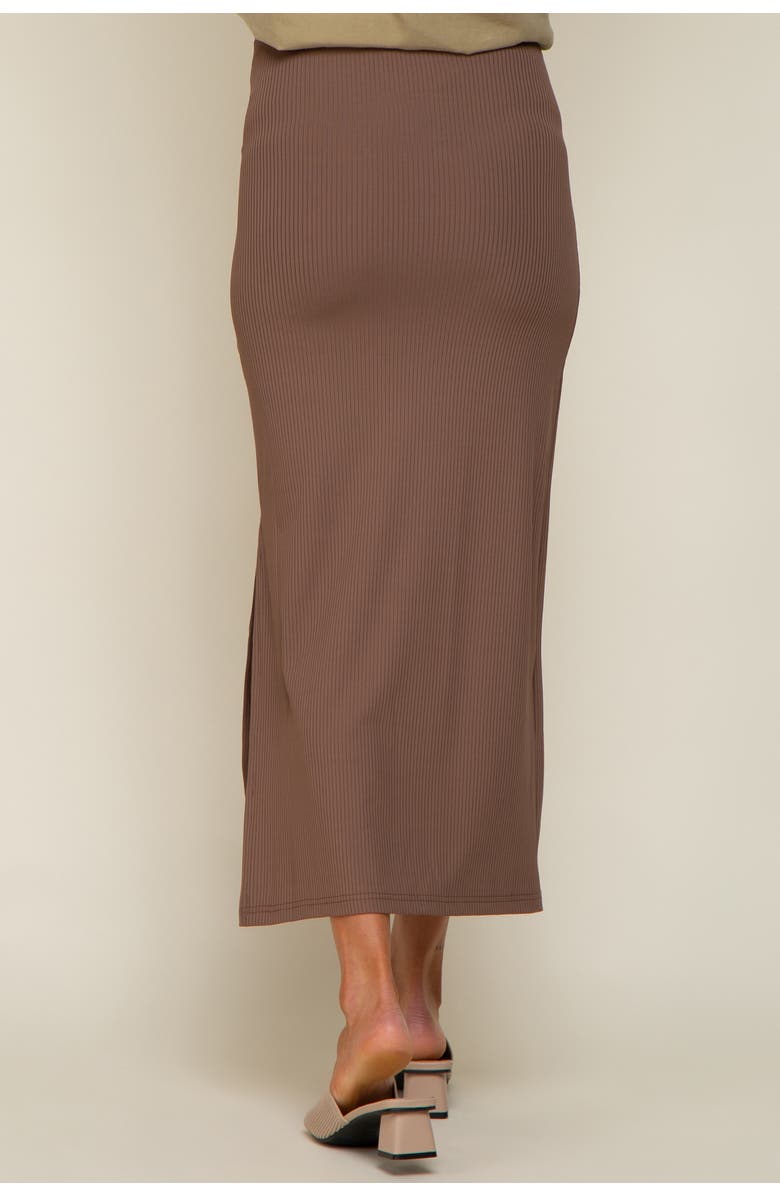 PinkBlush Ribbed Side Slit Midi Skirt, Alternate, color, Mocha
